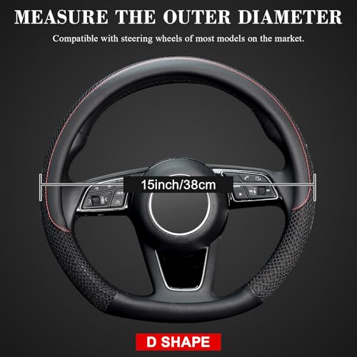 KAFEEK D Shape Steering Wheel Cover, Universal 15 inch, Microfiber Leather Viscose, Breathable, Anti-Slip,Warm in Winter and Cool in Summer, Black - color: black, size: D Shaped Standard Size[14.5"-15"]