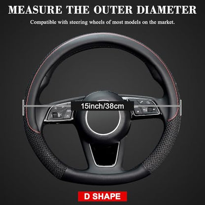 KAFEEK D Shape Steering Wheel Cover, Universal 15 inch, Microfiber Leather Viscose, Breathable, Anti-Slip,Warm in Winter and Cool in Summer, Black - color: black, size: D Shaped Standard Size[14.5"-15"]