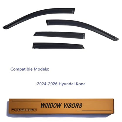 Window Visors Rain Guards Compatible with 2024-2026 Hyundai Kona, Out-Channel Side Window Wind Deflectors Vent Shades Accessories, Dark Smoke 4 Pcs, 2025 - size: 2024-2026 Hyundai Kona