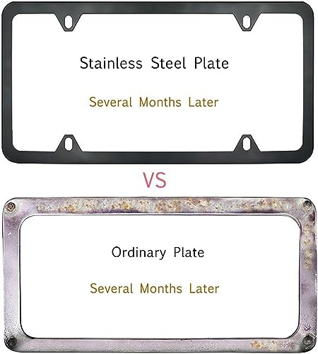License Plate Frames Black, 2 Pcs 4 Holes Car Licenses Plate Covers Stainless Steel Holders Frame for Plates with Screw Caps.