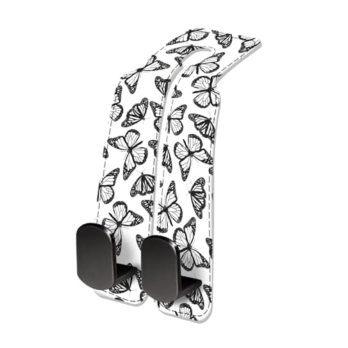 Car Seat Headrest Hook, Universal Leather Cute Hanger Holder Hook, Storage Organizer Interior Accessories for Purse Bags Handbag Black White Cute Butterfly - color: Black White Cute Butterfly