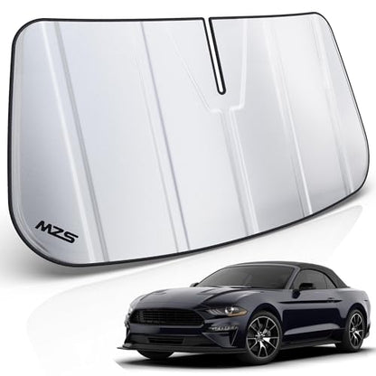MZS Windshield Sun Shade Compatible with Mustang 2015-2023, Foldable Car Sun Shade Shield with Storage Pouch, Front Window Visor Sunshade Accessories for Interior Protector - size: Mustang 2015-2023