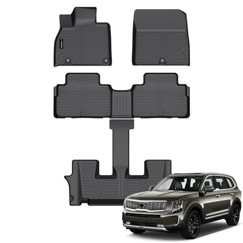 Auxko All Weather Floor Mats Fit for Kia Telluride 2020-2025 with 2nd Bucket Seat Without Center Console Liner Telluride Accessory All Season Guard Odorless Anti-Slip Floor Mat - size: tellruide|2020-2025|floor mats