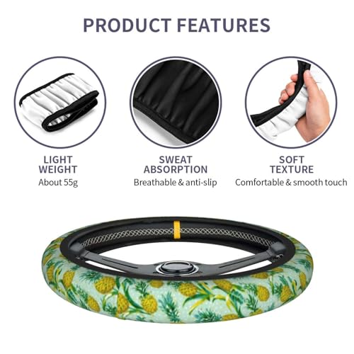Pineapple Steering Wheel Cover Elastic Non-Slip Car Steering Wheel Covers with Seat Belt Shoulder Pad for Women Men - color: Pineapple