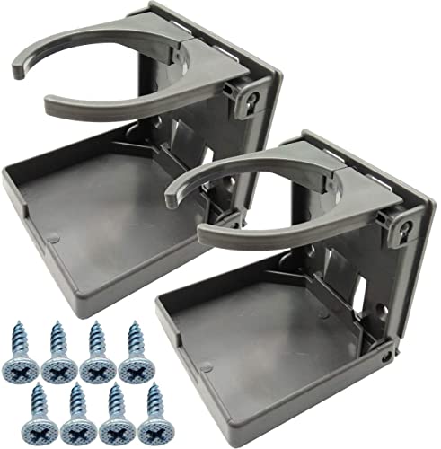 TIHOOD 2PCS Adjustable Folding Drink Holder with Screws/Adjustable Cup Holder for Marine/Boat/Caravan/Car (Grey) - color: Grey