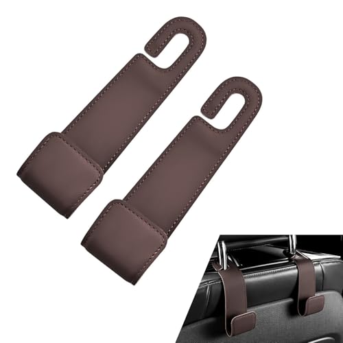 2PCS Car Headrest Hooks, Car Seat Hooks for Purses and Bags, Microfiber Leather & Metal Hooks, Car Organization Accessories for Grocery Bag Handbag (Brown) - color: Brown