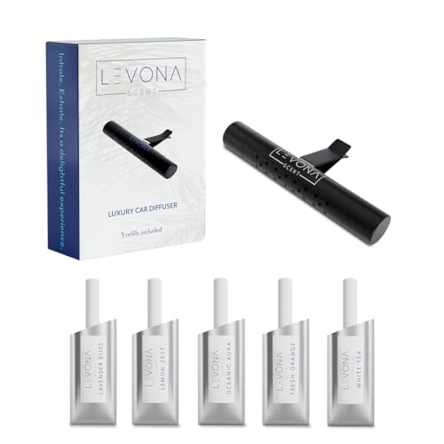Levona Car Vent Clip: Luxury Car Diffuser - 5 Assorted Scent Sticks Variety Pack - Air Freshener for Men & Women - Black - color: Black