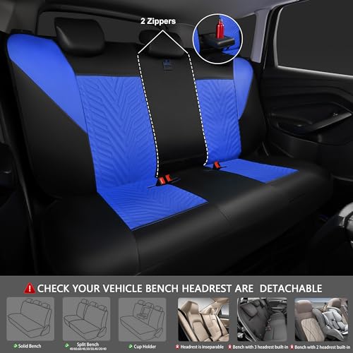 CAR PASS Faux Leather Car Seat Covers Full Set, 3D Tyre Embossed, Universal Fit for Most 5 Seats Car, Truck, SUV, Automotive, Airbag Compatible, Scrachproof Waterproof Heavy-Duty Deluxe (Blue) - color: Black Blue