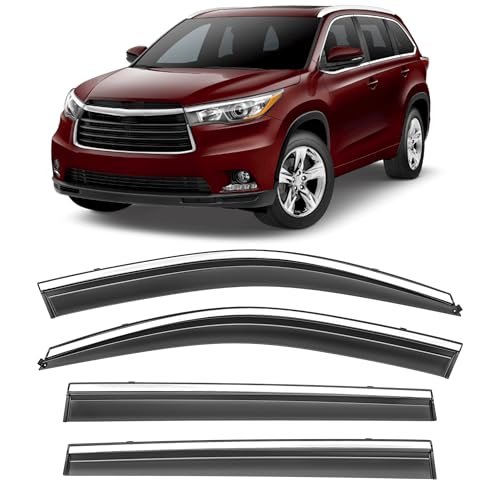 Shatterproof Taped-On Window Deflectors for Toyota Highlander 2014-2019 with Chrome Trim, Rain Guards, Window Visors for Cars, Vent Deflector, 4pcs - size: For 2014-2019 Highlander