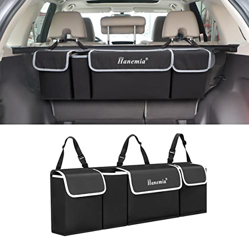 Car Trunk Organizer and Storage, Backseat Hanging Organizer for SUV, Truck, MPV, Waterproof, Collapsible Cargo Storage Bag with 4 Pockets, Car Interior Accessories (Black) - color: Black