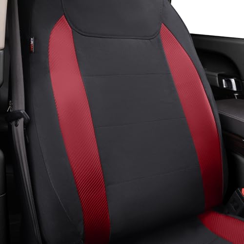 Flying Banner AquaShield Front car seat Covers Set Waterproof Water Resistant arm Rest Compatible Shoulder Seatbelt Compatible Truck seat Protectors Universal fit Non Slip (Red Black, Front Pair) - color: Red Black, size: Front Pair
