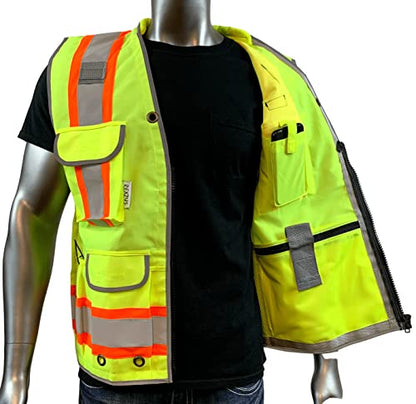 REXZUS A Reflective Vest Class 2 Heavy Woven Two Tone Engineer Hi Viz Safety Vest 3M 8712 Tape - color: Yellow, size: Large-X-Large