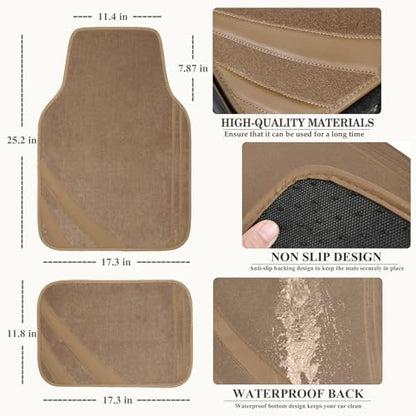 CAR PASS Beige Car Floor Mats, Edge Leather Waterproof Car Mats with Double Stitch Line and Anti-Slip Backing Design, Fit 95% Automotive,SUVS,Sedan,Vans (Pure Beige) - color: Pure Beige