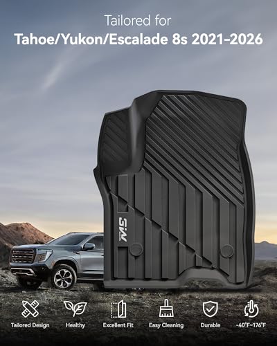 3W Floor Mats & Cargo Liner for 2021-2025 2026 Chevrolet Tahoe/GMC Yukon (Only for 8 Seats, Not for XL), All Weather Protection Anti-Slip & Durable TPE Full Set Liners Automotive Accessories - size: Chevy Tahoe 2021-2025 Full Set