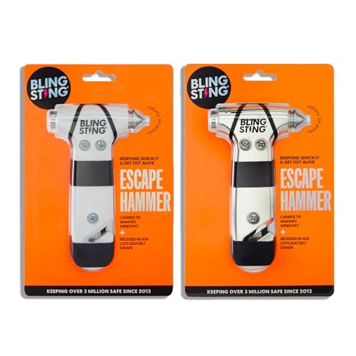 BLINGSTING Glammer Safety Hammer - Emergency Automotive Escape Hammer Tool, Seat Belt Cutter & Car Window Break Tool - White & Silver, 2 Count - color: White & Silver