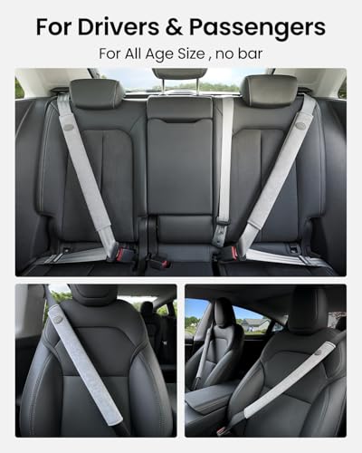 REEVAA 2025 Upgrade Car Seat Belt Cover Pad, Seat Shoulder Strap Pads, Seatbelt Covers for Women Man Adult & Kid, Car Accessories,14.5in, 2 PCS, Grey
