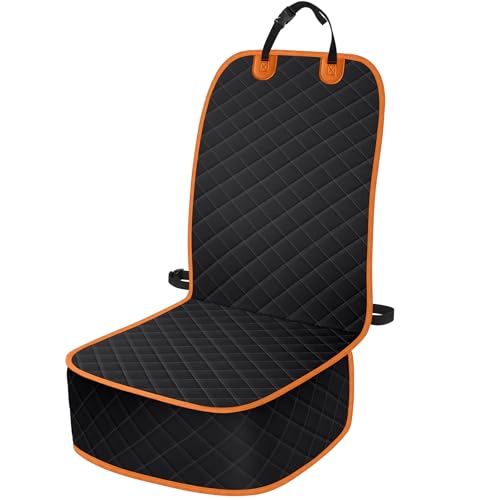 ELONGRIVER Dog Car Seat Covers, Waterproof Front Seat Cover for Dogs, Scratch-Proof, Nonslip Pet Passenger Seat Cover Protector, Universal Fit for Cars Trucks SUVs, Standard Size, Black with Orange - color: Black with Orange, size: Standard Size (1 Pack)