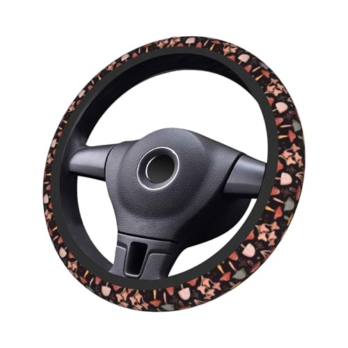 Mushroom Steering Wheel Cover Woodland Mushroom Fern Steering Wheel Cover Breathable Universal for 15 Inch Anti-Slip Car with 2 Pieces Car Coasters Suitable for Men Women Mushrooms - color: Mushroom