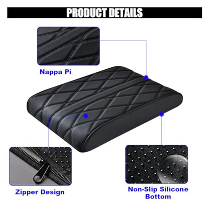 Car Center Console Cover Pad, Leather Auto Console Arm Rest Cover, Waterproof Car Armrest Seat Box Cushion Protector, Memory Foam Armrest Pillow for Most Cars - color: Black