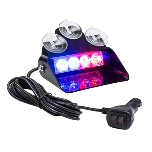 LAMPHUS SolarBlast SBWL14 4W Blue RED LED Strobe Dash Light [32 Flash Modes] [Adjustable Angle] [Suction Cups] Flashing Emergency Warning Dash Windshield Police Light for Trucks Vehicles - color: Blue / Red