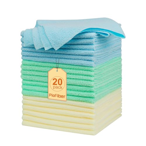 Shop Towels – 20 Pack Edgeless Microfiber Cleaning Cloths, 12"x12" Lint-Free, Reusable Towels for Car Detailing, Kitchen, Garage & Glass – Quick Dry Rags