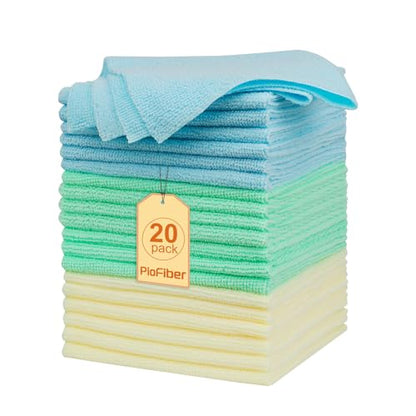 Shop Towels – 20 Pack Edgeless Microfiber Cleaning Cloths, 12"x12" Lint-Free, Reusable Towels for Car Detailing, Kitchen, Garage & Glass – Quick Dry Rags