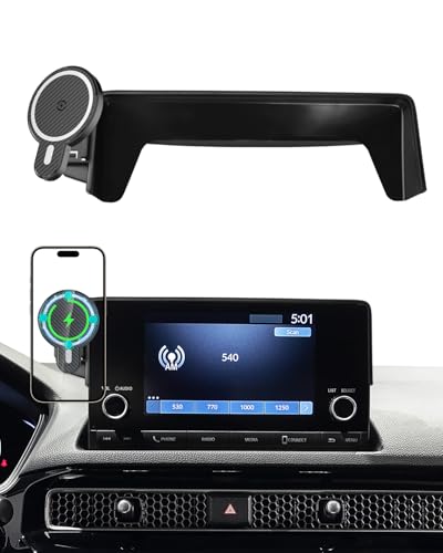 PZK Car Phone Mount for Honda Civic 2022-2025 2026 /Acura Integra 2023-2025 LX/EX/EX-L/Sport/Sport Hybrid/Touring/Si/Type R for 7/9-Inch Screen Magnetic 15W Fast Wireless Charger Phone Holder - color: Magsafe+ Wireless Charger, size: Honda Civic 2022-2026