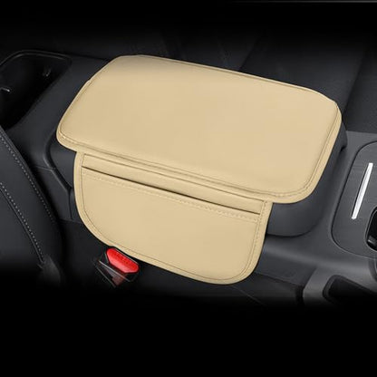 Soft Leather Car Center Console Cover, 8.66" x 11.42" Waterproof Armrest Pad with 2 Storage Bags, Scratch Resistant Middle Console Protector, Universal for Car SUV Truck Sedan (Beige) - color: Beige