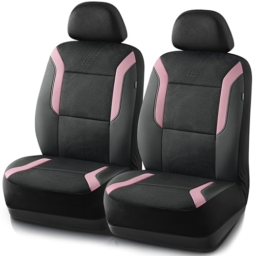 Skechers Memory Foam Car Seat Covers, Air Cool Mesh Thick Seat Covers, Car Seat Covers Front Seats Airbag Compatible, Automotive Comfort Protection for Most Cars, Vans,Trucks, SUVs,Pink - color: Black/Pink, size: Two Front