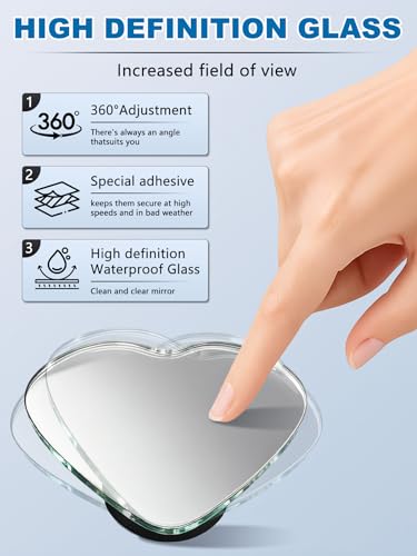 2Pcs Heart Shaped Blind Spot Mirrors for Cars, HD Glass Frameless Convex Side Mirror Blindspot, Universal Fit Stick-On Wide Angle Rear View Mirrors for SUVs, Trucks and RVs