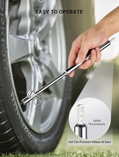LUMITECO Dual Head Tire Pressure Gauge, Heavy Duty Extension Air Tire Gauge for Tire Pressure Range 10-150PSI 1-10BAR, Straight Foot Dual Head Chuck Auto Service Gage for Car,Semi Truck,RV,Motorcycle - size: 1 Pack Titanium Silver