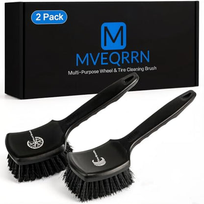 MVEQRRN 2Pack Car Wheel & Tire Detailing Brush Set,Stiff Bristle tire Brush for CleaningTires, Wheel Cleaner Brush with Soft Bristles,Car Wheel Cleaning Brush for Alloy Rims, Carpet,Tires,RVs (Black) - color: black