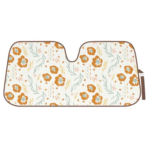 Carbella Orange Floral Car Windshield Sun Shade - Sun Visor Sunshade for Car Windshield - Window Shades for Cars, SUV & Truck - Dash Cover UV Protection for Front Window Shade Accessories - 57" x 27" - color: Orange Floral