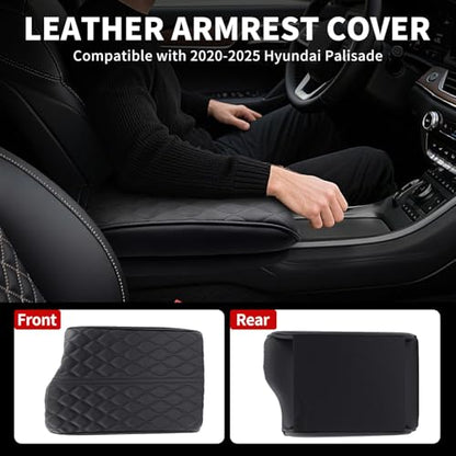 Center Console Armrest Cover Compatible with Hyundai Palisade 2020-2025 Accessories, Premium Leather Arm Rest Cover Pad, Car Middle Console Cover (Black) - size: 2020-2025 Hyundai Palisade
