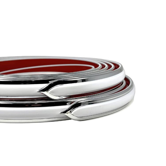 Vintage Style 7/8" x 26' White + Chrome Body Side Trim Molding - Formed Pointed Ends Cowles Mid-Line (2 Strips of 13' with Finished Ends) 25-780-02 (White + Chrome) - color: White + Chrome