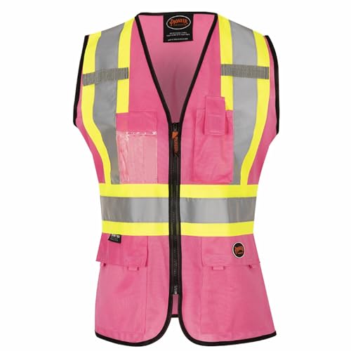 Pioneer Safety Vest for Women With Pockets - Hi-Vis Class 1, Reflective Tape - For Construction - Pink - color: Pink, size: X-Small