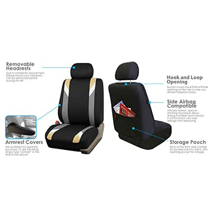 FH Group Premium Modernistic Flat Cloth Car Seat Covers – Universal Fit, Washable Seat Covers for SUV Sedan Van, Beige, Full Set - color: Beige, size: Full Set