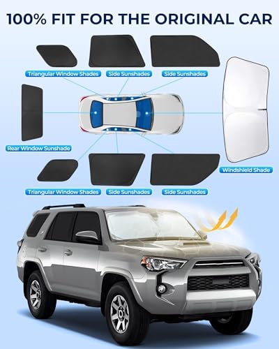for Toyota 4Runner 2010-2024 Car Window Shades, 8pcs Privacy Sun Shade Set for Front Windshield Side and Rear Windows, Full Window Covers Keeps Vehicle Cool for Camping Napping - size: fit for Toyota 4Runner 2010-2024