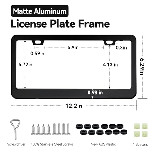 Ohuhu License Plate Frame with Screw Caps: 2Pcs Licenses Plates Frames Car Licenses Plate Covers Holders for US Vehicles (Black - 2 Holes) - style: Black - 2 Holes