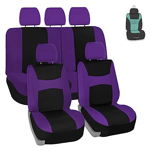 FH Group Universal Car Seat Covers Full Set for SUV Truck Sedan Vans | Waterproof All-Purpose Cloth Seat Cover Set Airbag Compatible Washable Split Bench Protector Interior Upgrade - Purple - color: Purple, size: Full Set