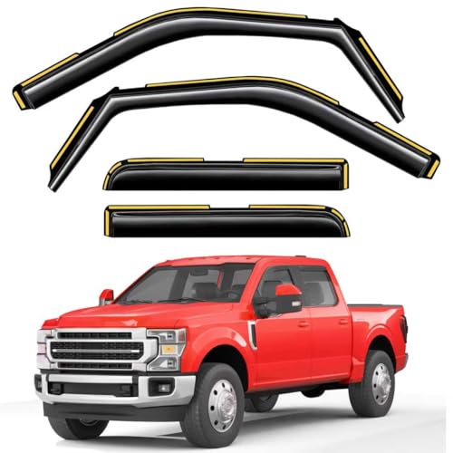 in-Channel Window Rain Guards Fit for Truck Ford F150 2015-2020 SuperCrew (Fit for Ford F250-F550 2017-2025) Extra Durable Window Visors Window Deflectors Vent Shades Car Accessories-4 pcs - size: 2015-2020 F150 SuperCrew/2017-2025 F250-F550
