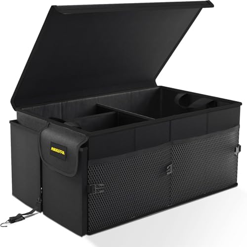 MIKKUPPA Car Trunk Organizer - 65L Collapsible Trunk Organizer with Lid, Sturdy Car Storage for SUV Auto Truck Van with Adjustable Straps and Non Slip Bottom (Black) - color: Black, size: Large - With Lid
