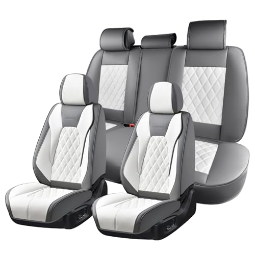 Coverado Front and Back Seat Covers for Cars, 5 Seats Automotive Seat Covers, Faux Leather Car Seat Covers Seat Protectors Car Seat Cushion Carseat Cover Universal Fit for Most Cars Truck - Gray&White - color: Gray&White(Grid), size: FullSet