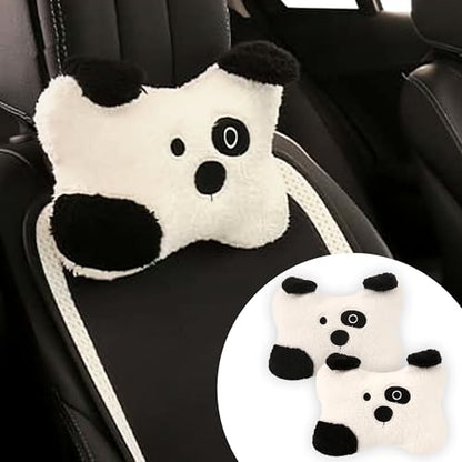 Car Headrest Pillow 2PCS Cute Cartoon Dog Car Neck Pillow - Plush Neck Support for Comfortable Driving Cute Dog Design Neck Cushion Soft and Cozy Travel Companion (Black) - color: Black