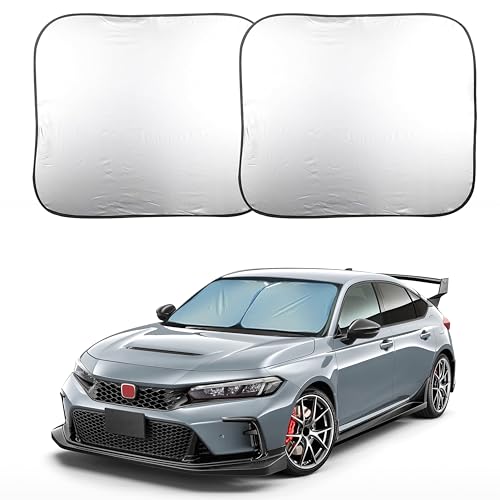 EcoNour 2-Piece Foldable Car Front Window Sun Shade, 240T Polyester, UV Protection & Heat Blocker, Windshield Shade, Durable Design, Upgraded Universal Fit – (29" L x 23.5" W) - size: Small