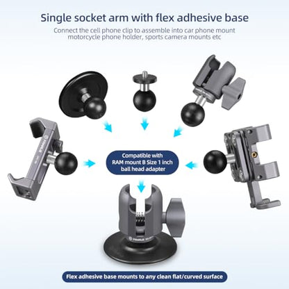 FANAUE SC-0380P Single Socket Arm Flex Holder Adhesive Base for RAM Mounts 1 inch Ball Head and Motorcycle Phone Mount, VHB Sticky Adhesive can Mounted on Windshields, Dashboards ect Car Accessories.