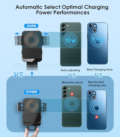 Wireless Car Charger, MOKPR 15W Fast Charging Auto-Clamping Car Charger Phone Mount Air Vent Cell Phone Holder Compatible iPhone 16/15/14/13/13 Pro/12 pro/12/11, Samsung Galaxy S23/S22/S21/S20, etc - color: Black