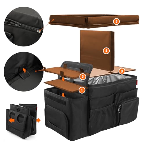 Waterproof Car Organizer with Lid, Car Cooler Bag with Cup Holder and Tissue Box