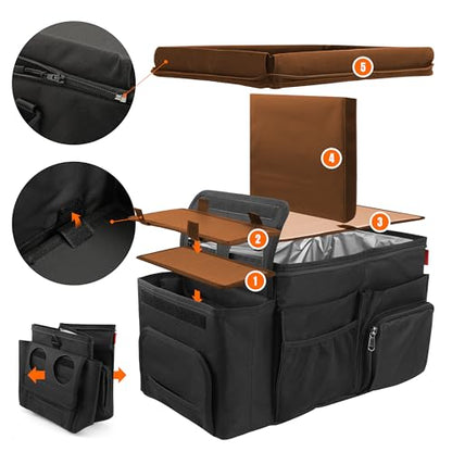 Waterproof Car Organizer with Lid, Car Cooler Bag with Cup Holder and Tissue Box