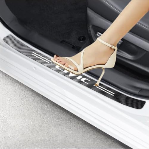 4 PCS Car Door Sill Protector Compatible with Civic Carbon Fiber Door Entry Guard Sticker Scuff Plate Cover Guard Sills Protector Trim (White) - color: white